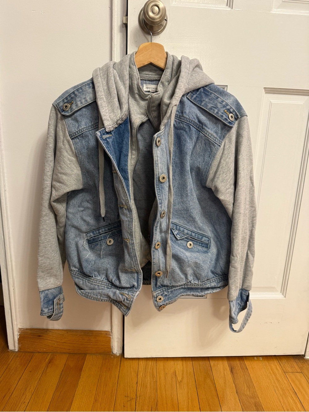 Dance & Marvel Light Blue Denim Jacket with Gray Hoodie
